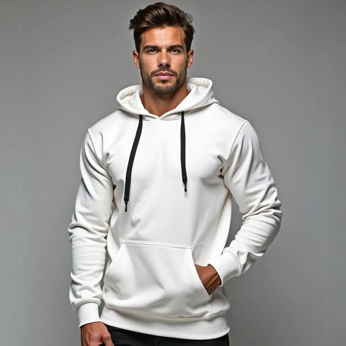 Blusa reta de algodão com capuz canguru, flanelada, bolso frontal GuGi, Austavel, moda MLT01-LISO