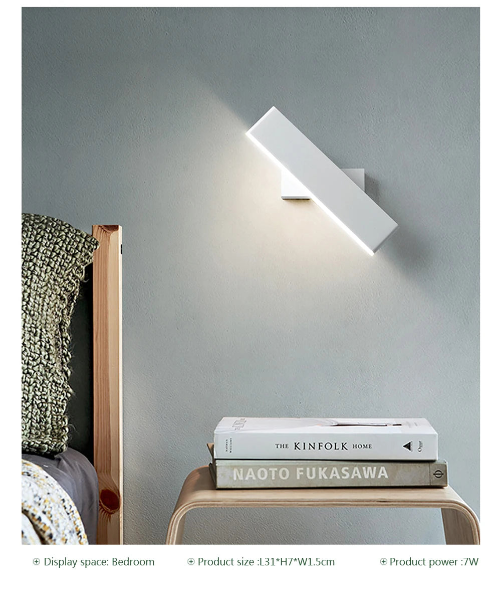 Luminária de parede LED moderna giratória para sala de estar, sala de jantar, quarto, cabeceira, luminária de parede de alumínio, decoração de casa interna, arandela brilhante