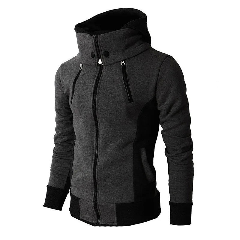 Jaquetas masculinas com zíper 2023, outono inverno, casacos casuais de lã, jaqueta bomber, gola cachecol, moda, com capuz, vestuário masculino slim fit, com capuz