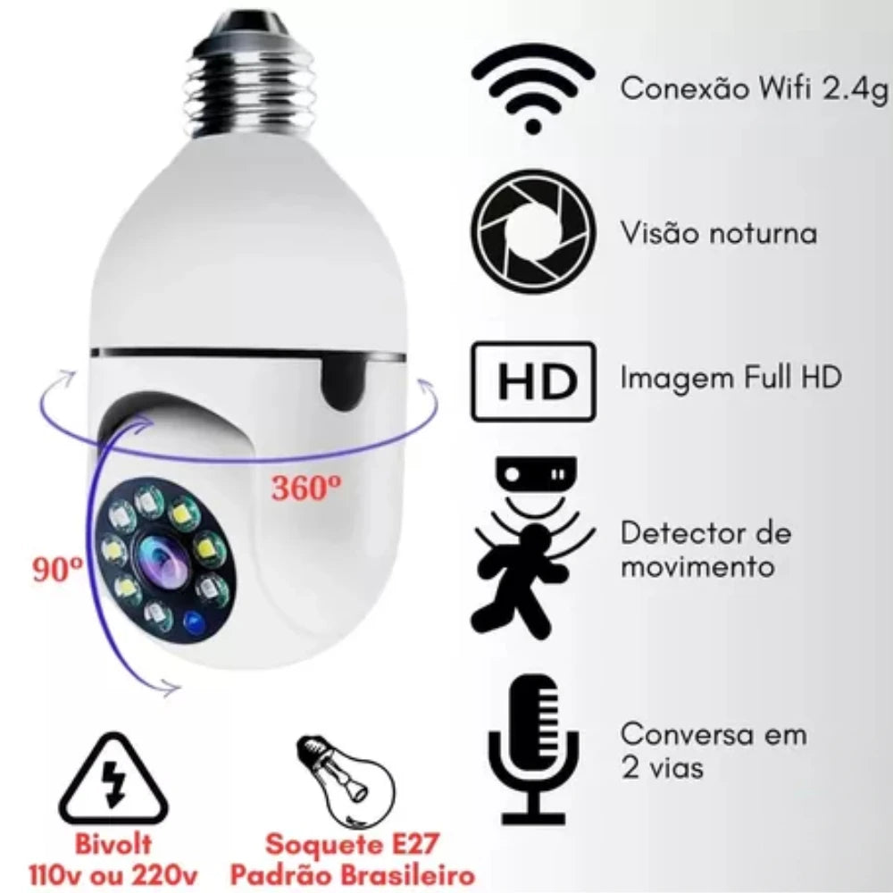Câmera Ip Lâmpada Smart Wi-Fi Full Hd Visão Noturna Yoosee - Interna