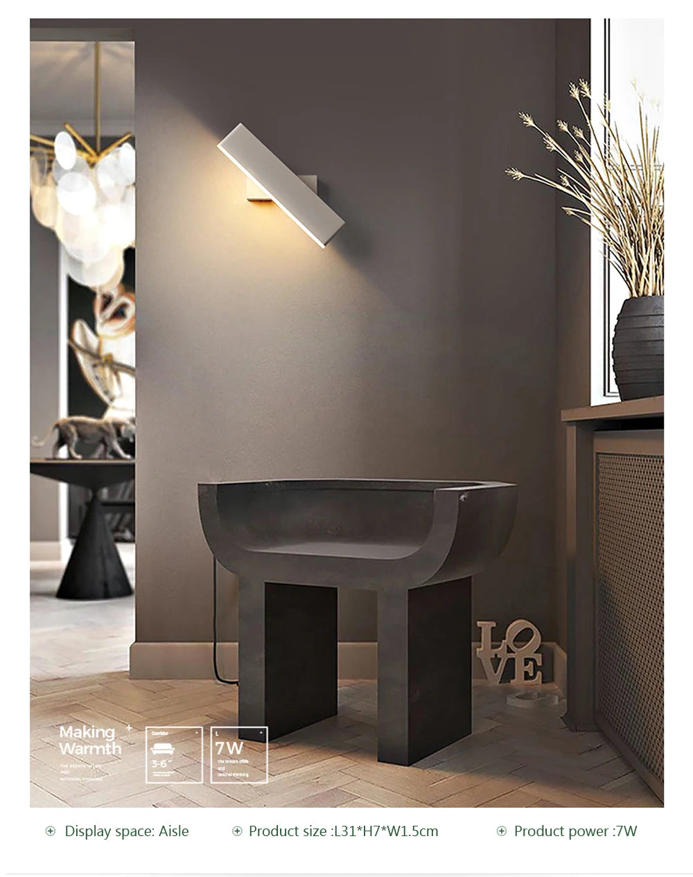 Luminária de parede LED moderna giratória para sala de estar, sala de jantar, quarto, cabeceira, luminária de parede de alumínio, decoração de casa interna, arandela brilhante