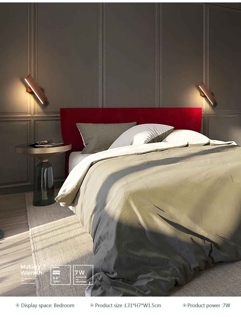 Luminária de parede LED moderna giratória para sala de estar, sala de jantar, quarto, cabeceira, luminária de parede de alumínio, decoração de casa interna, arandela brilhante