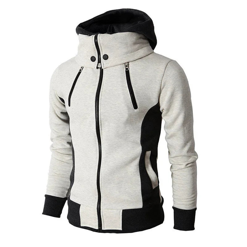 Jaquetas masculinas com zíper 2023, outono inverno, casacos casuais de lã, jaqueta bomber, gola cachecol, moda, com capuz, vestuário masculino slim fit, com capuz