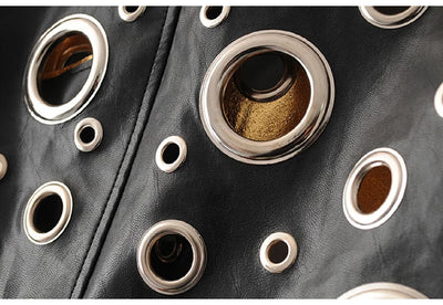 Jaqueta curta de couro sintético Lautaro Runway com recorte dourado e rebite, roupas de grife estilosas e estilosas para mulheres, moda europeia e americana 2022