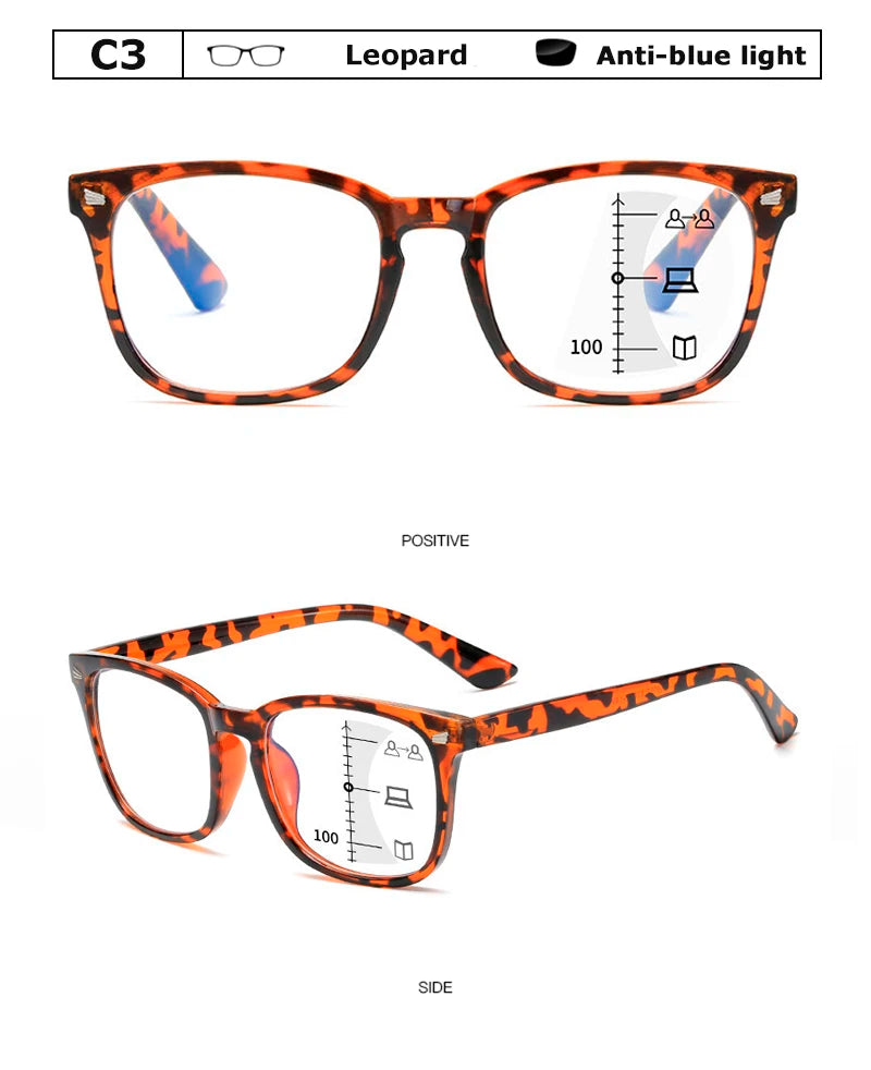 Óculos de leitura progressivos multifocais quadrados Crixalis, moda masculina com dioptrias, antirreflexo, óculos de computador femininos com proteção UV400