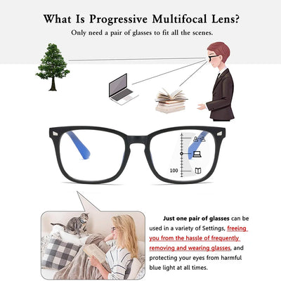 Óculos de leitura progressivos multifocais quadrados Crixalis, moda masculina com dioptrias, antirreflexo, óculos de computador femininos com proteção UV400