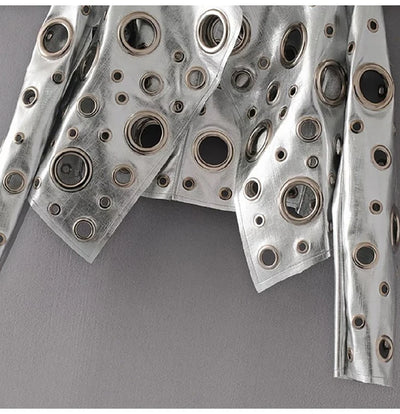 Jaqueta curta de couro sintético Lautaro Runway com recorte dourado e rebite, roupas de grife estilosas e estilosas para mulheres, moda europeia e americana 2022