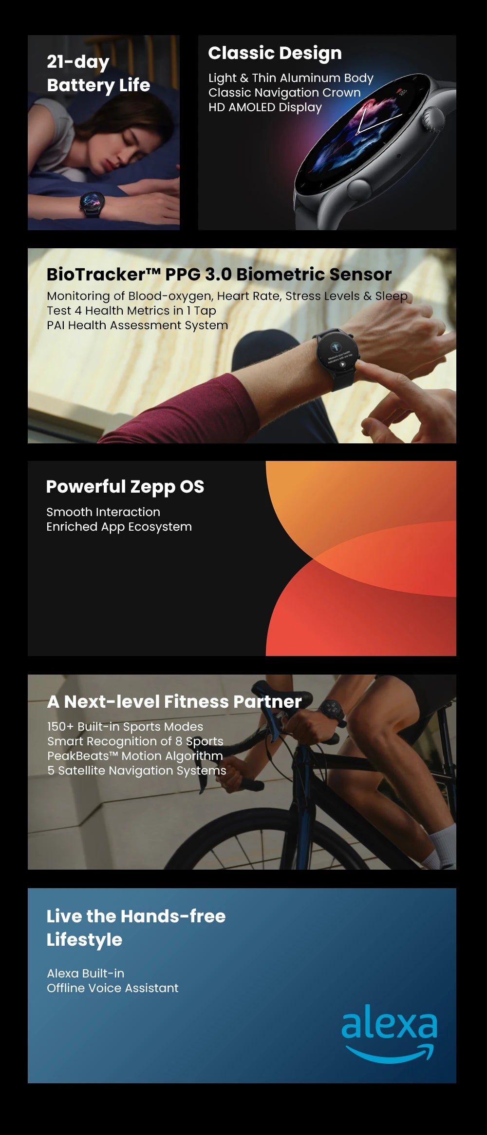 Versão global Amazfit GTR 3 GTR3 GTR-3 Smartwatch 46mm Zepp OS Alexa GPS integrado Relógio inteligente Mais de 150 modos esportivos
