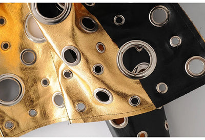 Jaqueta curta de couro sintético Lautaro Runway com recorte dourado e rebite, roupas de grife estilosas e estilosas para mulheres, moda europeia e americana 2022