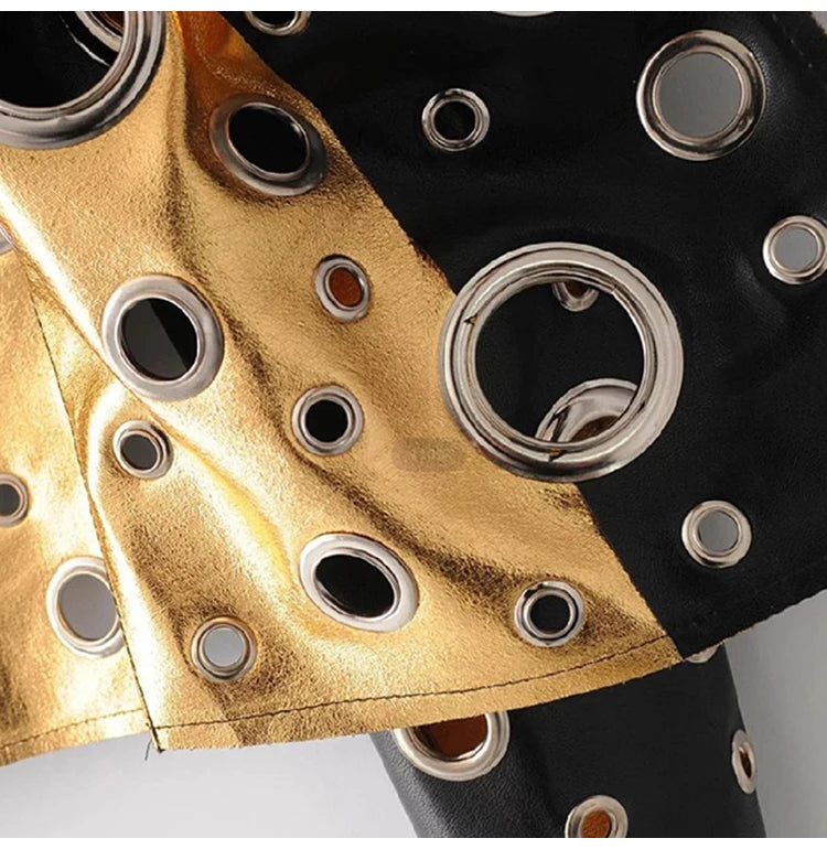 Jaqueta curta de couro sintético Lautaro Runway com recorte dourado e rebite, roupas de grife estilosas e estilosas para mulheres, moda europeia e americana 2022