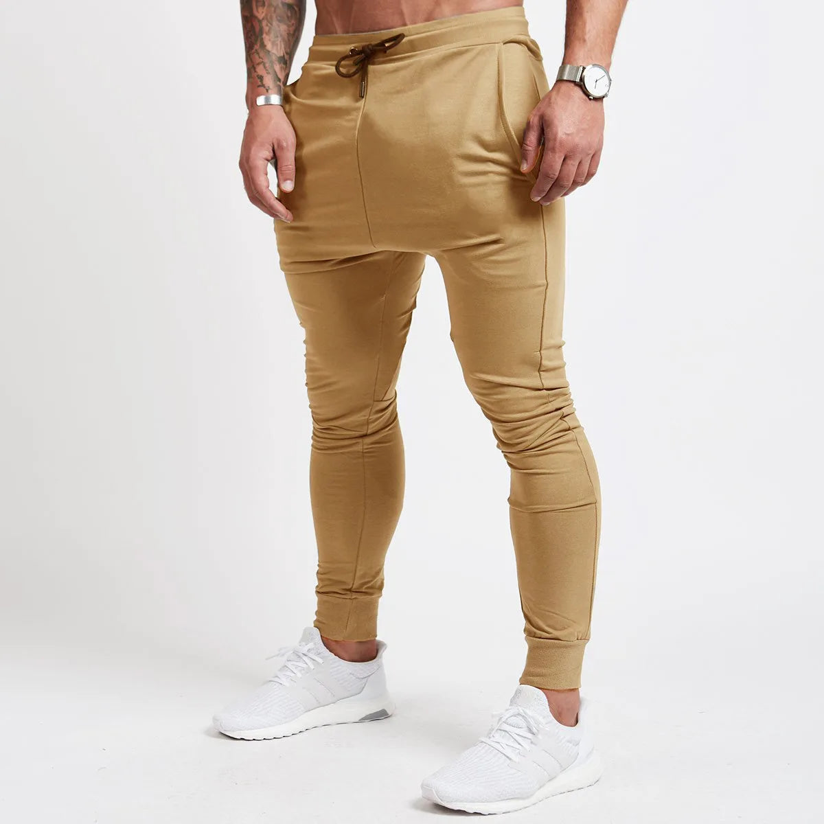 Calça de corrida slim masculina, calça de moletom esportiva afunilada para corrida, exercícios, academia e treino