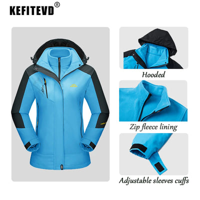 KEFITEVD 3 em 1 Jaquetas de esqui de inverno femininas, lã quente, térmica, neve, jaqueta impermeável, roupas de caminhada, casacos corta-vento para áreas externas