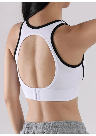 Sutiã esportivo de ioga com contraste de cores SVEIC, sem costura, vazado, costas bonitas, roupa íntima para treino fitness, à prova de choque, para corrida e academia