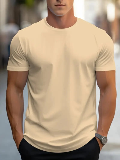 Moda masculina simples cor sólida estampada manga curta verão tops moda de rua gola redonda camiseta masculina solta