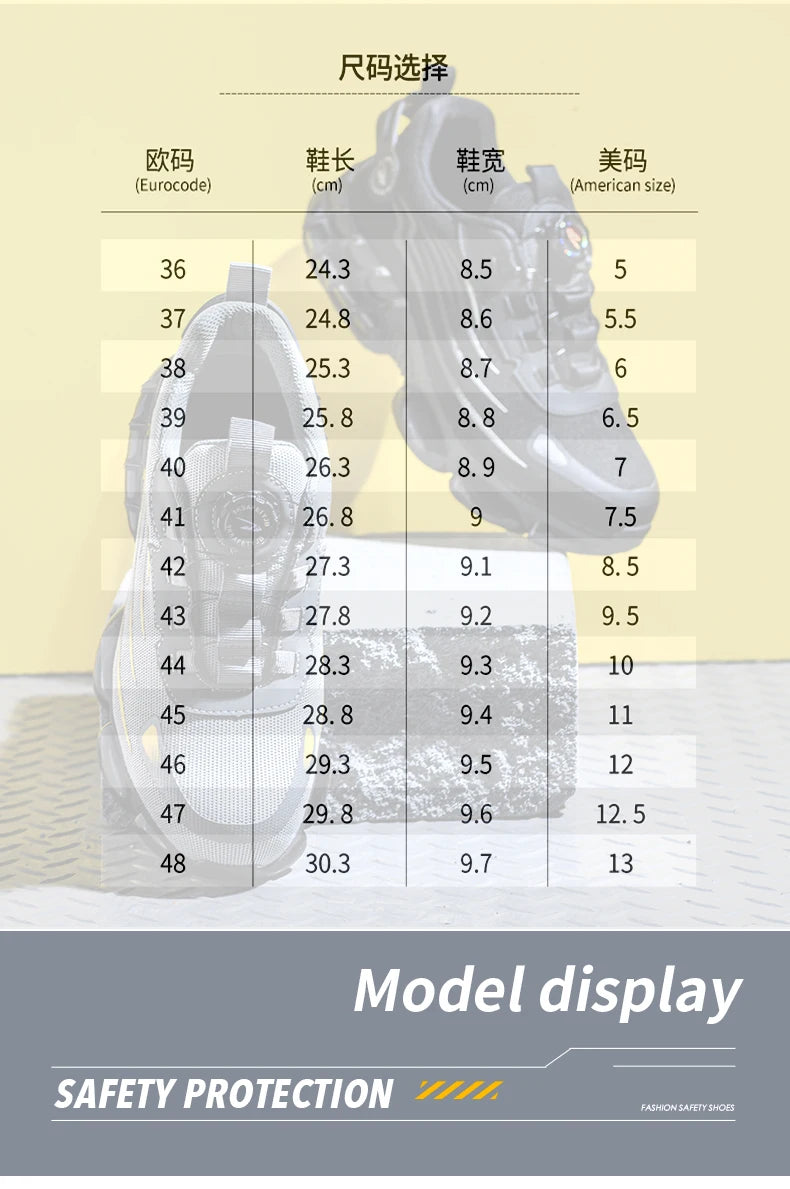 Novos calçados de segurança com botão giratório para homens, anti-esmagamento e anti-furo, calçados de trabalho da moda, calçados esportivos masculinos, botas de segurança e proteção para homens