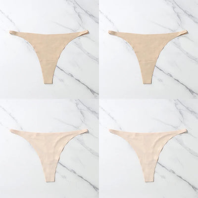 Lote com 4 peças de calcinhas sensuais sem costura, roupa íntima feminina, com cordão de seda gelo, cintura fina, tanga feminina, lisa, tanga feminina, costas nuas