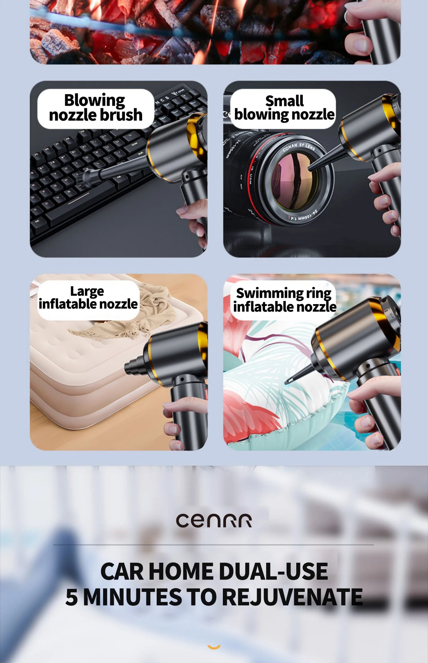 Aspirador de pó automotivo CENRR 998000PA com forte sucção, sem fio, portátil, máquina de limpeza