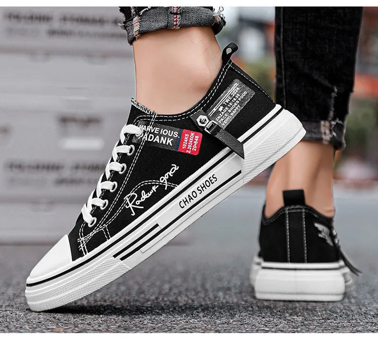 Sapatos casuais masculinos de lona, tênis masculinos respiráveis, calçados esportivos masculinos, sapato de tecido preto, tendência, letra, sapato masculino, tênis de cano baixo