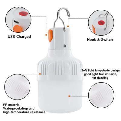 Lâmpadas LED recarregáveis USB para áreas externas, alto brilho, luz de emergência, conexão para acampamento, pesca, lanterna portátil, luz noturna