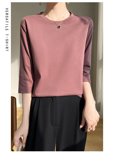 Camiseta feminina de manga curta de algodão mercerizado branco, nova primavera e verão, coringa, algodão, manga curta, camisa