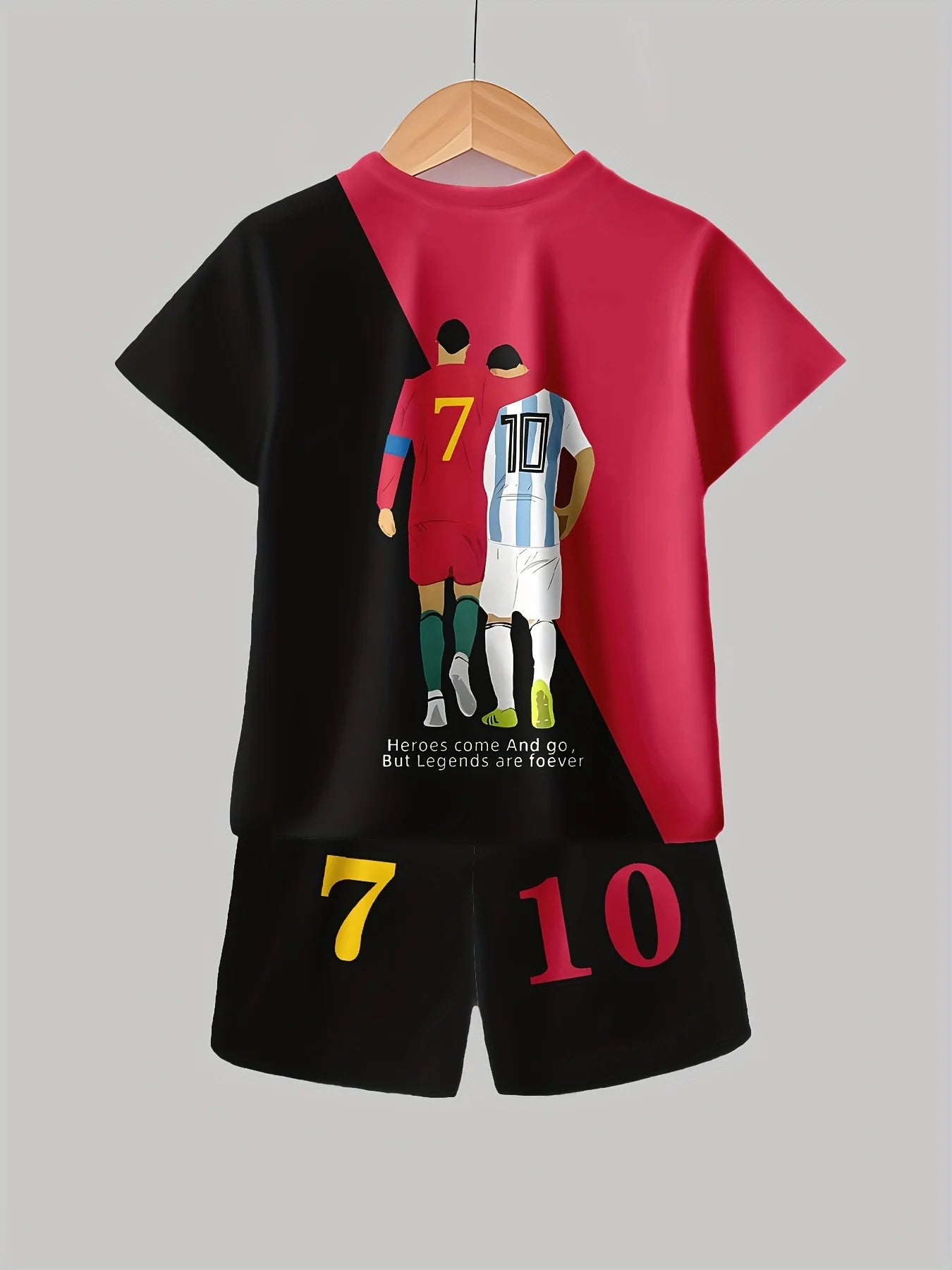 Conjunto infantil de manga curta Ronaldo e Messi verão 2025, confortável, macio e respirável