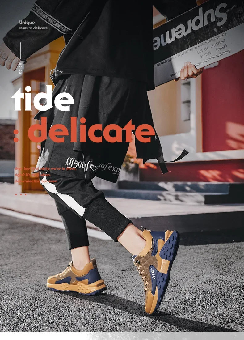 Tênis masculinos de sola grossa, calçados da moda, versáteis, vulcanizados, com cadarço, para corrida ao ar livre, antiderrapantes