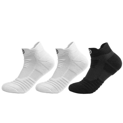 3 pares de meias masculinas de futebol, basquete, esportivas, grossas, com fundo de toalha, respiráveis, meias curtas de cano médio, meias de grife