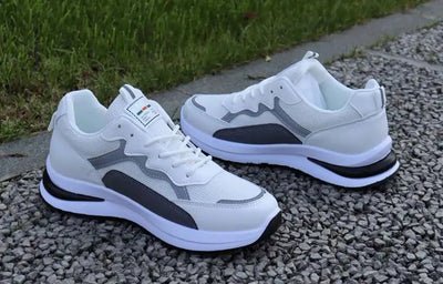 Tênis casuais masculinos patchwork, de malha respirável, para corrida ao ar livre, quentes, com cadarço e antiderrapantes