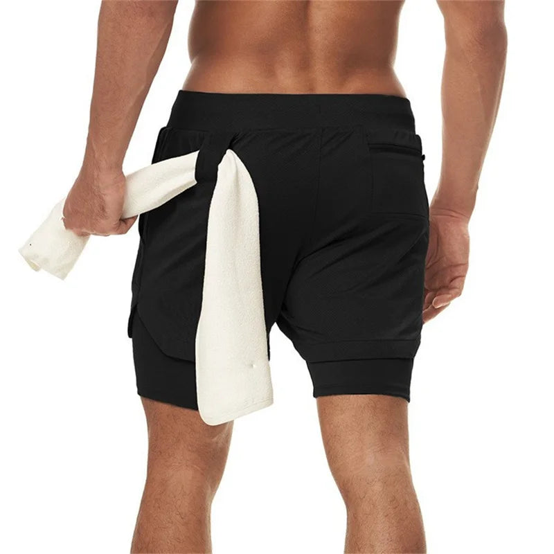 2025 Nova Tendência da Moda Masculina Estampada Shorts Esportivos Academia Casual Exercício Tecido de Secagem Rápida Camada Dupla 2 em 1 Verão