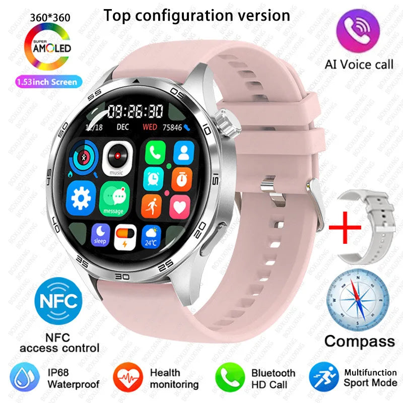 Para Huawei GT5 PRO Smart Watch Men Watch 4 Pro versão atualizada Tela AMOLED HD Bluetooth Chamada GPS NFC Frequência cardíaca SmartWatches
