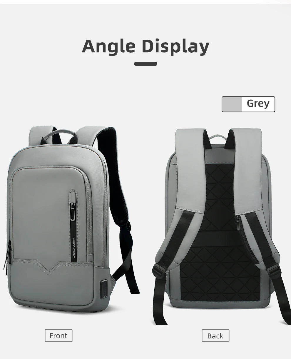 Mochila Heroic Knight para laptop de 14" Mochila fina masculina multifuncional para negócios, à prova d'água, com carregamento USB, mochila de viagem para trabalho