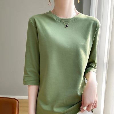 Camiseta feminina de manga curta de algodão mercerizado branco, nova primavera e verão, coringa, algodão, manga curta, camisa