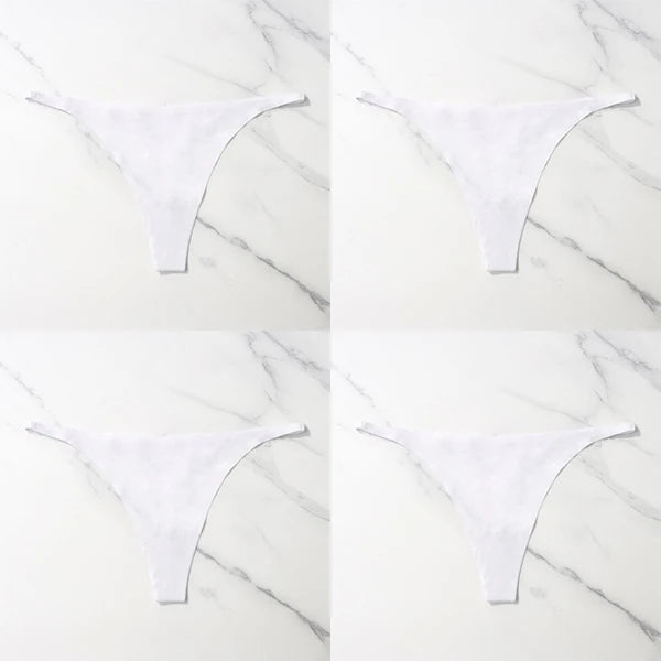 Lote com 4 peças de calcinhas sensuais sem costura, roupa íntima feminina, com cordão de seda gelo, cintura fina, tanga feminina, lisa, tanga feminina, costas nuas