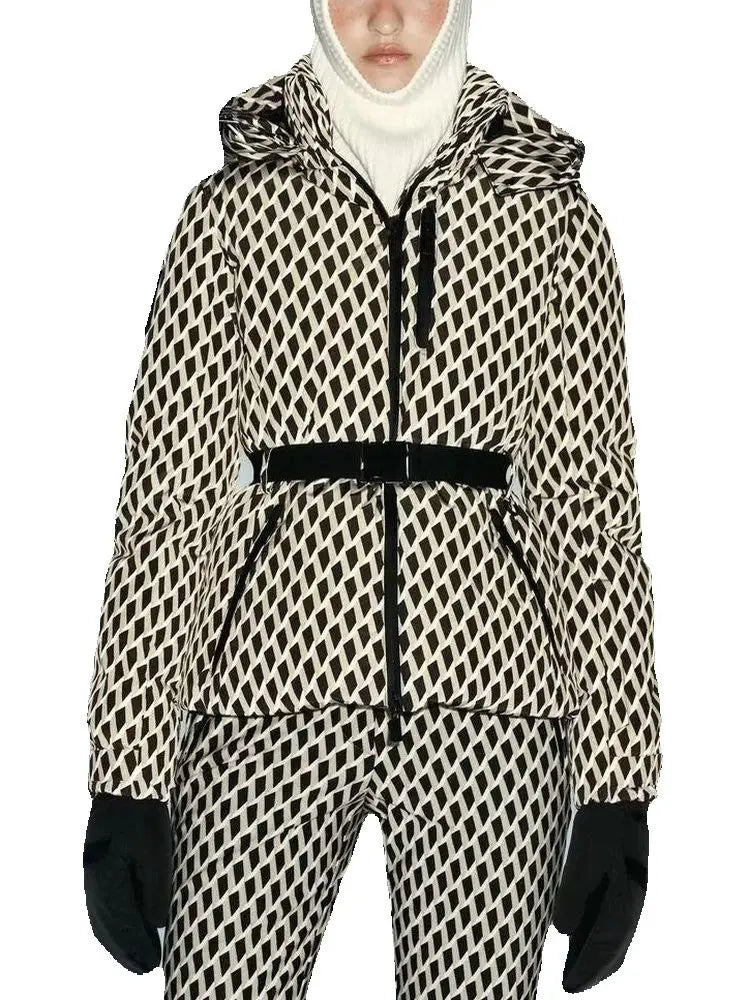 Casacos femininos de inverno com capuz, cintura alta, acolchoados, esportivos, parkas, com cinto, elegantes, grossos, quentes, à prova de vento, jaquetas de esqui