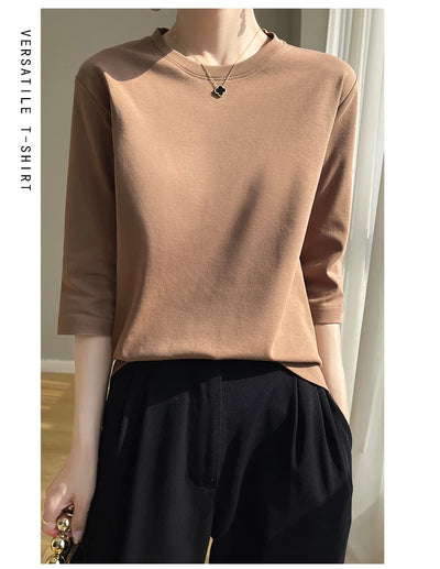 Camiseta feminina de manga curta de algodão mercerizado branco, nova primavera e verão, coringa, algodão, manga curta, camisa