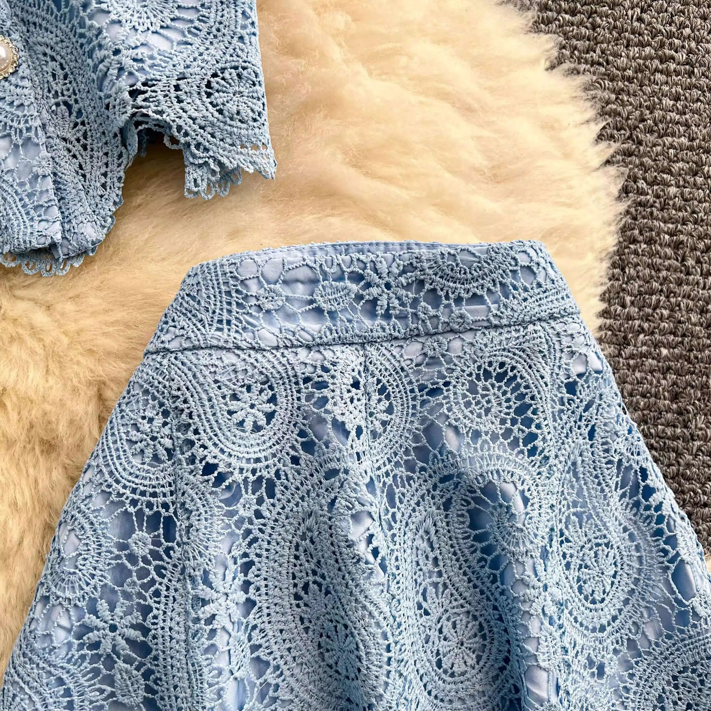 Elegante vestido longo de pérolas, conjunto feminino de 2 peças, manga curta, flor, bordado, camisa de renda, saia midi evasê