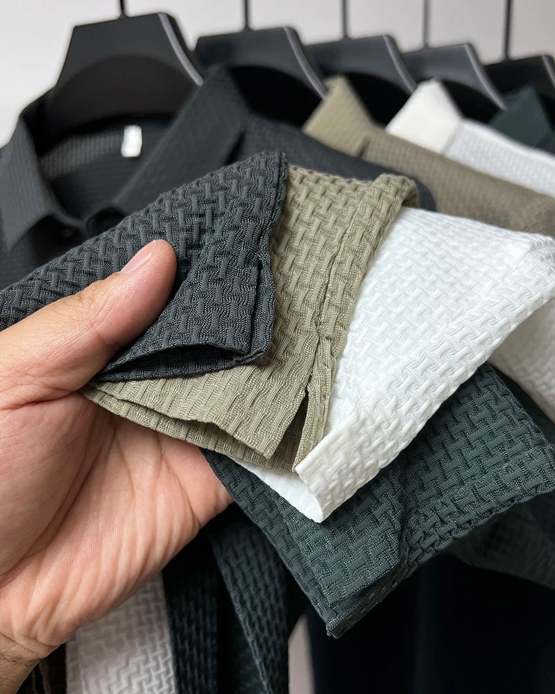 Nova camiseta masculina de manga curta de verão, camisa polo fresca e respirável, casual para negócios, com absorção de suor