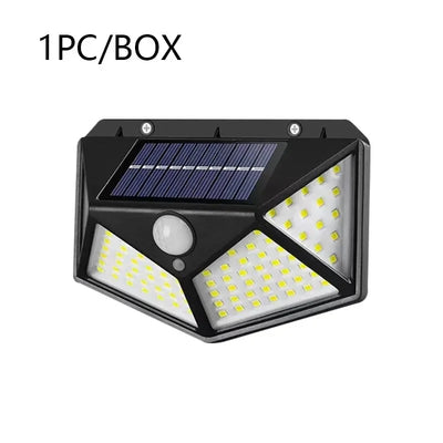 Luminária de parede solar 100LED, lâmpada externa à prova d'água, sensor de movimento, luz solar, lâmpada de rua, corrimão de jardim, lâmpada decorativa