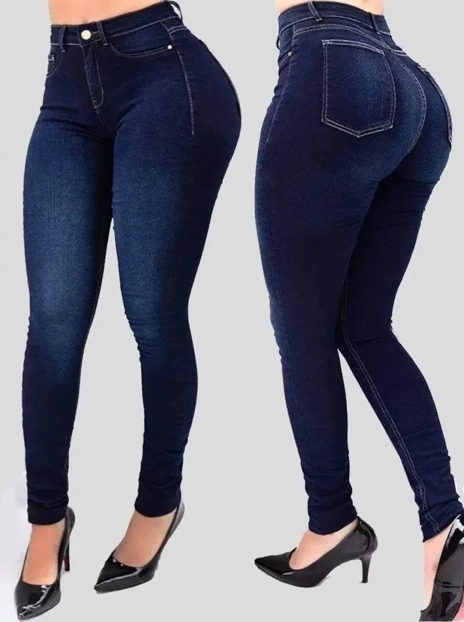 Calça jeans feminina de cor pura, jeans de cintura alta, peça de rua que cultiva a moralidade, calças que modelam a figura com jeans de cintura alta