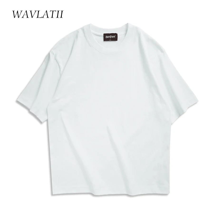 WAVLATII Camisetas grandes de verão para mulheres e homens, marrom, casual, feminina, coreana, streetwear, unissex, básica, lisa, jovem, descolada