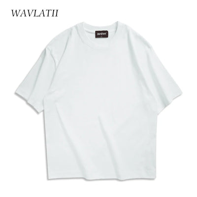 WAVLATII Camisetas grandes de verão para mulheres e homens, marrom, casual, feminina, coreana, streetwear, unissex, básica, lisa, jovem, descolada