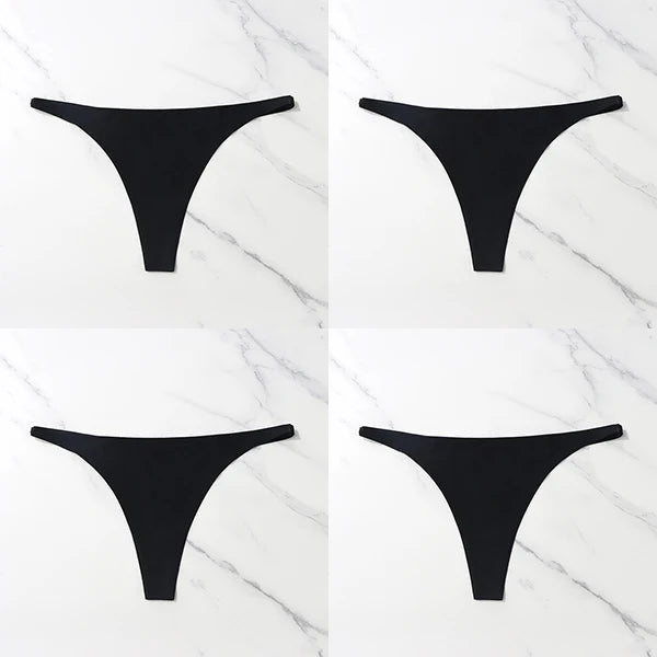 Lote com 4 peças de calcinhas sensuais sem costura, roupa íntima feminina, com cordão de seda gelo, cintura fina, tanga feminina, lisa, tanga feminina, costas nuas