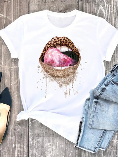 Roupas de verão leopardo amor coração doce moda feminina camisetas casuais manga curta regular camiseta feminina gráfica roupas