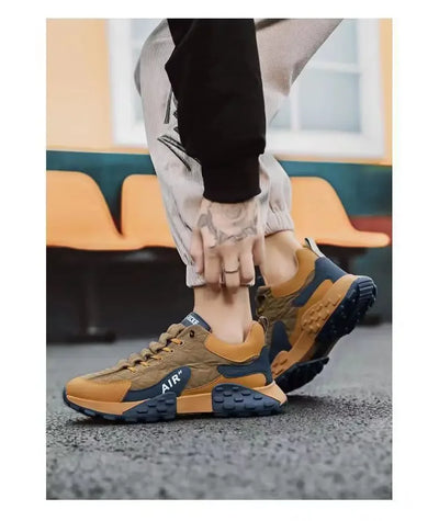 Tênis masculinos de sola grossa, calçados da moda, versáteis, vulcanizados, com cadarço, para corrida ao ar livre, antiderrapantes