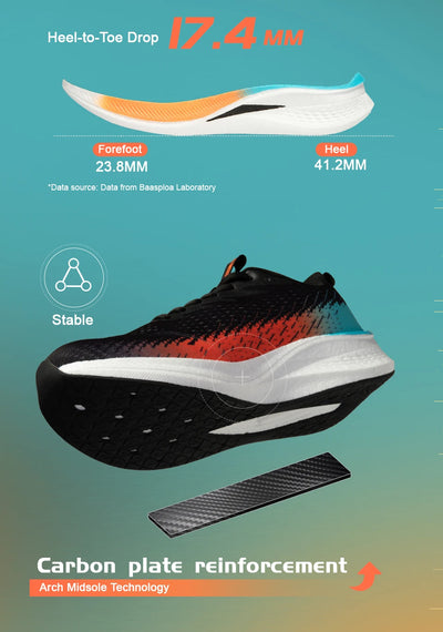 Tênis esportivos masculinos Baasploa para corrida, com placa de carbono, com amortecimento profissional, respirável e antiderrapante para corrida ao ar livre
