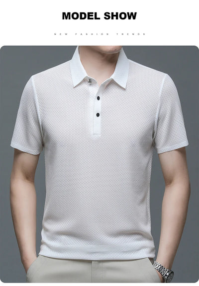 Nova camiseta masculina de manga curta de verão, camisa polo fresca e respirável, casual para negócios, com absorção de suor