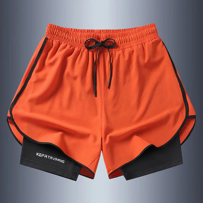 Shorts esportivos casuais anti-exposição de camada dupla masculinos, mais vendidos no verão, para corrida, fitness, calças três quartos