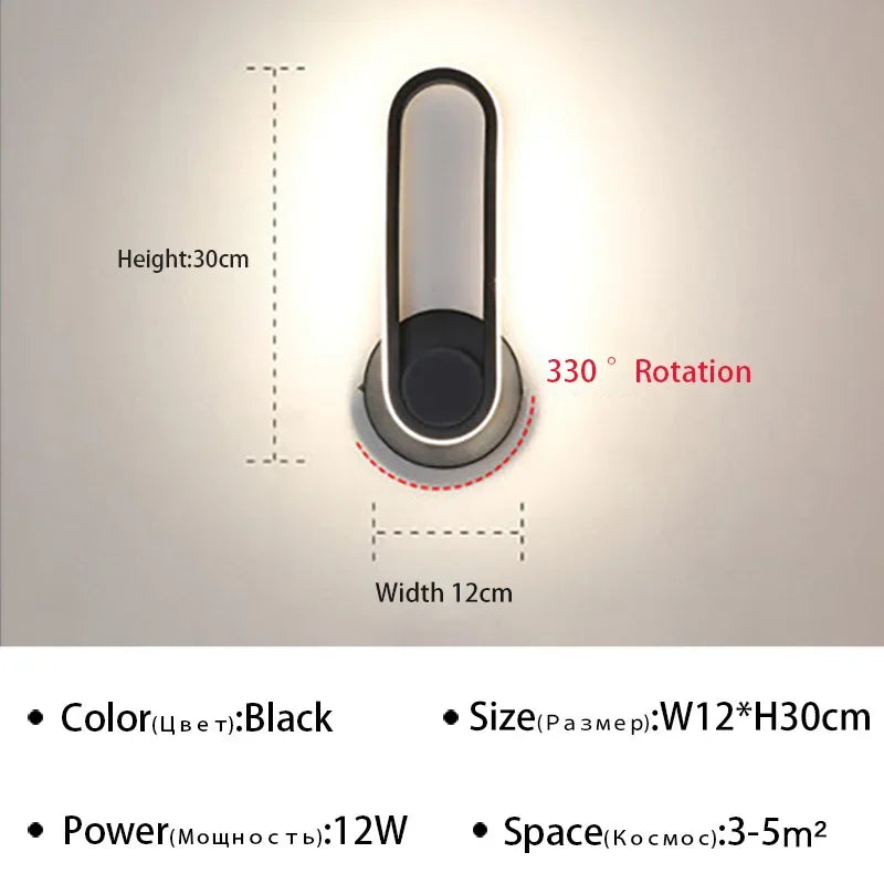 Luminária de parede LED giratória moderna para corredor, escada, quarto, cabeceira, sala de jantar, varanda, iluminação interna, arandela