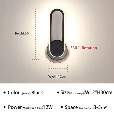 Luminária de parede LED giratória moderna para corredor, escada, quarto, cabeceira, sala de jantar, varanda, iluminação interna, arandela