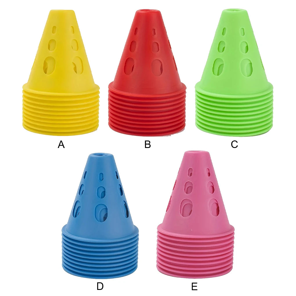 Cone de treinamento de futebol rosa com 10 peças de pilha oca para patinação, à prova de vento, para montagem rápida e fácil armazenamento